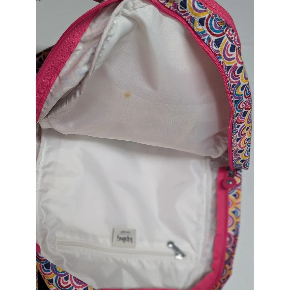Kipling Seoul Small Backpack Rainbow Scallop Print Pink Monkey Keychain Multi